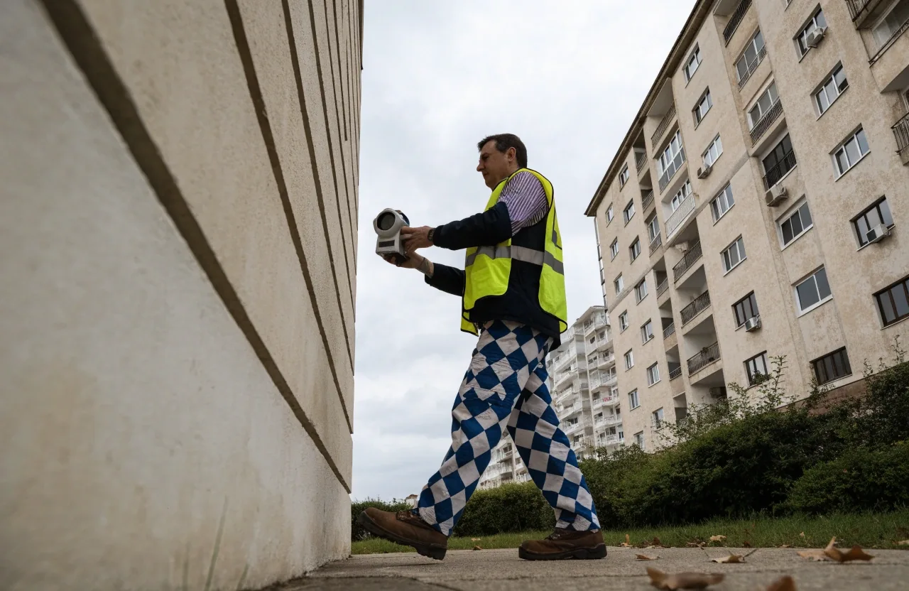 Fachadas de viviendas en una calle residencial española bajo luz nublada plana