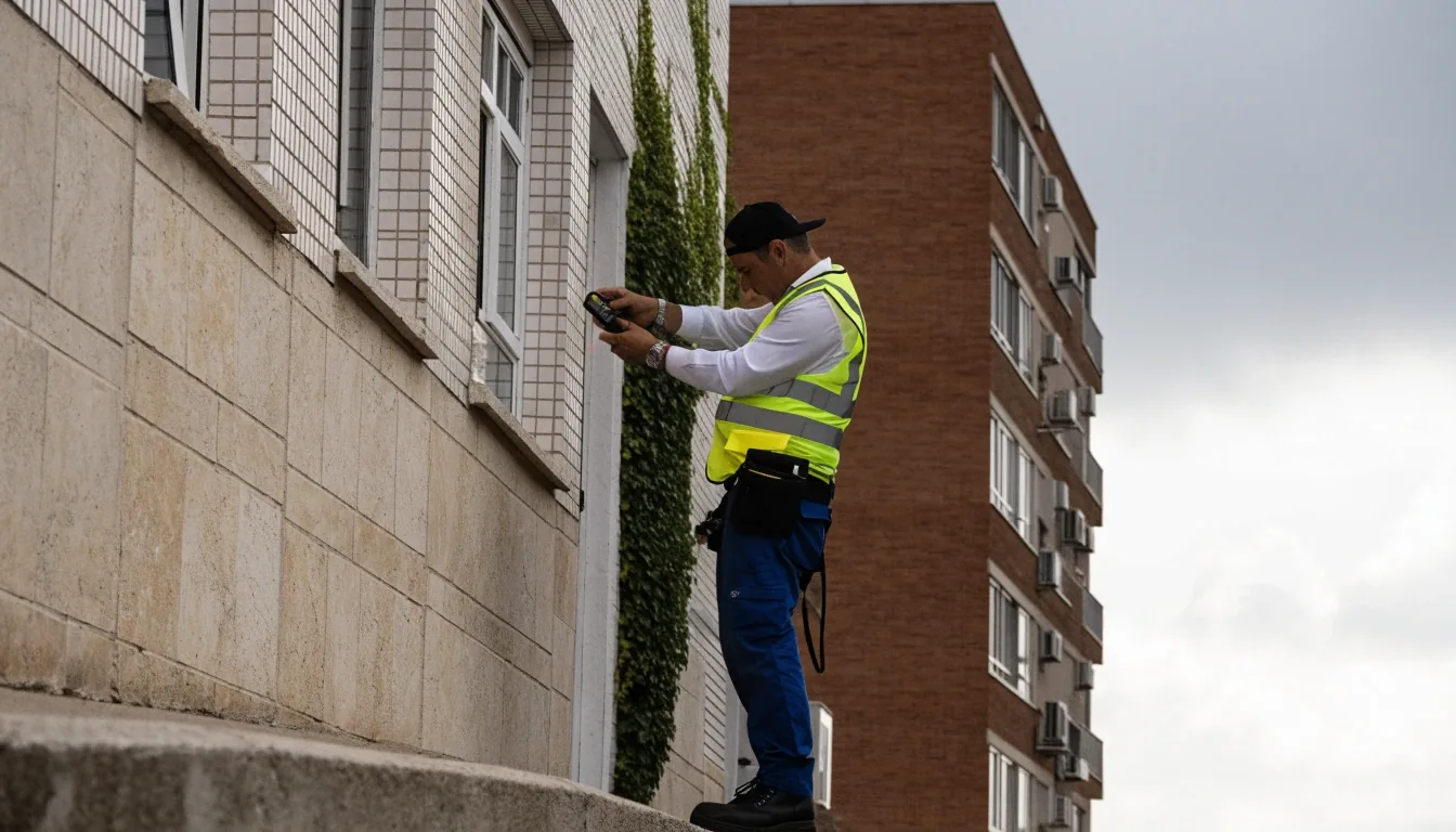Mano sobre una pila de carpetas cerradas en una mesa de despacho con luz lateral